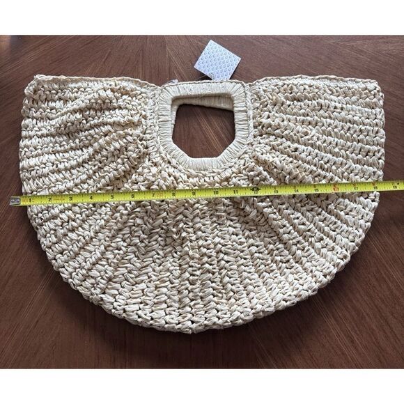Lulla Collection Saint Tropez  half moon crochet Straw clutch bag in cream ho - Picture 4 of 7